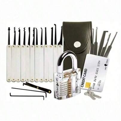 Locksmith Tool Beginner Learning Tool Best Tool, Tool Kit With Transparent Padlock Plus 1 Hidden Locksmith Tool Card