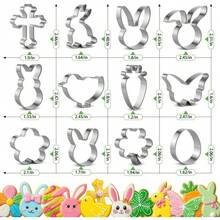 Easter Cookie Cutter Set, 12 Pieces Easter Bunny Cookie Cutter Set For Baking - Carrot, Bunny Face, Leaf, Egg, Flower, Butterfly Shapes Holiday Themed Party Supplies - 預設 - 查看 2