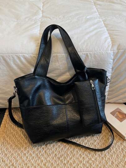 6-Color Soft Faux Leather Tote Bag 2026, Spacious Slouchy Shoulder Bag With Matching Coin Purse For Women, Lightweight And Durable Daily Handbag With Multiple Pockets, Suitable For Shopping, School, Work And Travel, Easy To Match With Jackets, Dresses And Jeans, Roomy Interior For All Your Essentials, A Must-Have Versatile Accessory For Every Modern Woman's Wardrobe