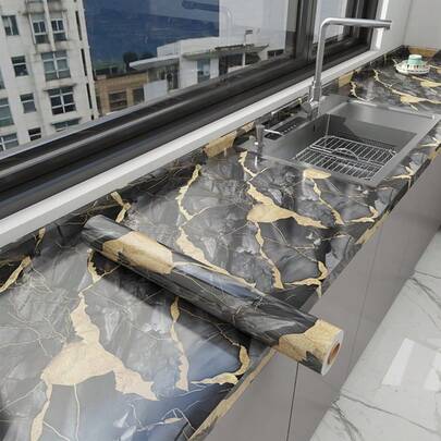 ucdfi 1 rollo de adhesivo decorativo para habitación, papel tapiz de mármol, papel adhesivo brillante, película protectora resistente al calor para encimeras de cocina de lujo, adhesivo de pared de mármol resistente al agua y al aceite, papel tapiz impermeable para baño