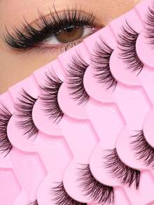 5/10 Pairs Natural Lengthening DIY Transparent Curly Slim Long False Eyelashes, Natural Curl, Slim Long Eyelashes, Soft Criss-Cross Lashes - Natural Lashes - View 1