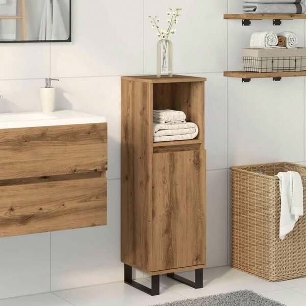 vidaXL Bathroom Cabinet, Dark Oak, Khaki, 30 X 30 X 100 Cm, Engineered Wood, Ample Storage Space, Modern Design, Simple Functionality, Wall Mirror, Compact Organizer, Space-Saving
