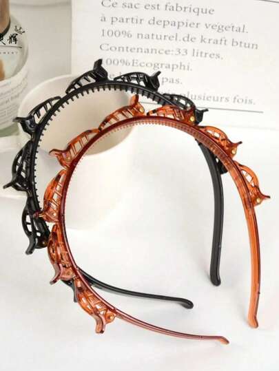 1/2pcs New Korean Style Hollow Woven Headband, Loose Bangs Clip Hair Accessories, Women Accessories, Hair Styling Tools, Beauty Accessories, Curly Hair Accessories, Suitable For Autumn, Travel