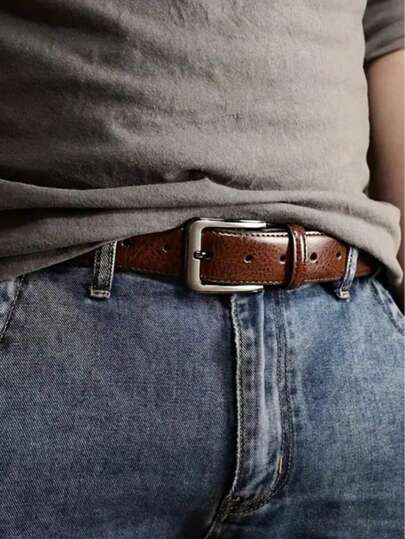 Father's Day Gift Men's Leather Buckle Casual Retro Belt, Suitable For Jeans, Father's Day & Valentine's Day Gift