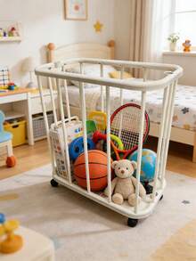 4-Wheel Baby Room Rolling Storage Cart - Durable Plastic Mobile Organizer Rack With Sliding Shelves, Easy To Clean Storage For Children's Sports Gear And Toys - Multicolor - View 5