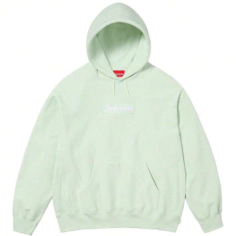 Supreme FW23 Fall/Winter Collection WEEK16 Box Logo Hooded Sweatshirt, Solid Color Logo Pullover Fleece Hooded American Style  Sweatshirt, Unisex - Xanh lá nhạt - Xem 1