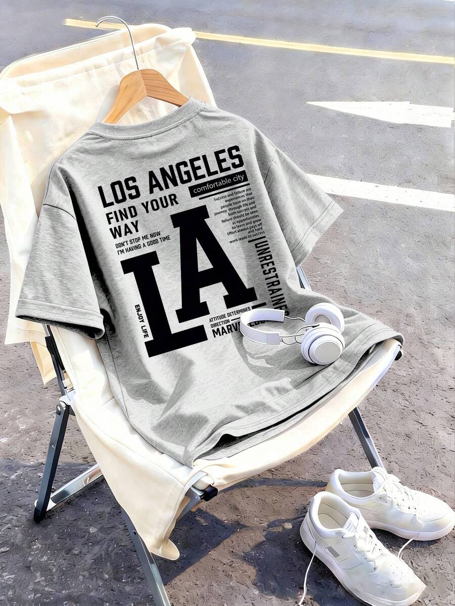 This Casual Gray Round Neck T-Shirt Is Specially Designed For Older Children, Featuring A Creative Letter Graphic, Suitable For Both Boys And Girls. It's Great For School, Shopping, Daily Wear, And Vacations. Not Only Suitable For Everyday Wear, But Also An Excellent Gift For Friends And Family. - Grey - View 1