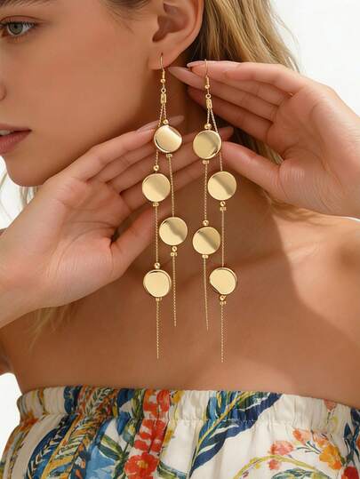 1 Pair New Creative Metal Geometric Circle Tassel Drop Earrings, Women's Daily Commute, Party Evening Dress Accessory