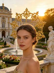 1 Piece Of Alloy Material Golden Lolita Halo Headband Hairpin With Ornate And Magnificent Style. Black Gothic Diamond-Studded Crown Headpiece. Suitable For Wedding Party Photo Shoots, Cosplay Use. - Multicolor - View 2