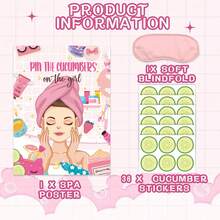 Spa Party Game Kit - 36 Cucumber Stickers Including Face Poster, Eye Mask, And Stickers - Perfect For Masquerade And Spa Party Themed Events. Pin The Cucumbers - View 1