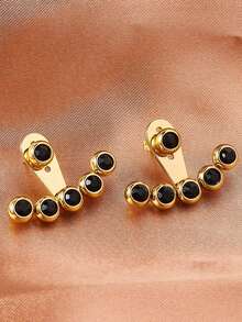 3 pares de pendientes con forma de abanico de acero inoxidable con rhinestones, pendientes ajustables de personalidad de diseño minimalista y de lujo versátiles para mujeres, con uso delantero y trasero desmontable - Multicolor - Ver 11