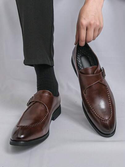 2026 New Men's Monk Shoes, Black Solid Color Formal Dress Shoes, Fashionable Retro Gentleman Shoes, Elegant Men's Shoes For Commuting, Daily Wear, Office, Comfortable, Youth Festival Gift, Boss