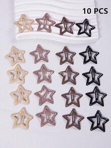 10pcs/Set Latte Color Star Side Clip Barrettes, Random Color, Suitable For Daily And Back To School - Multicolor - View 6