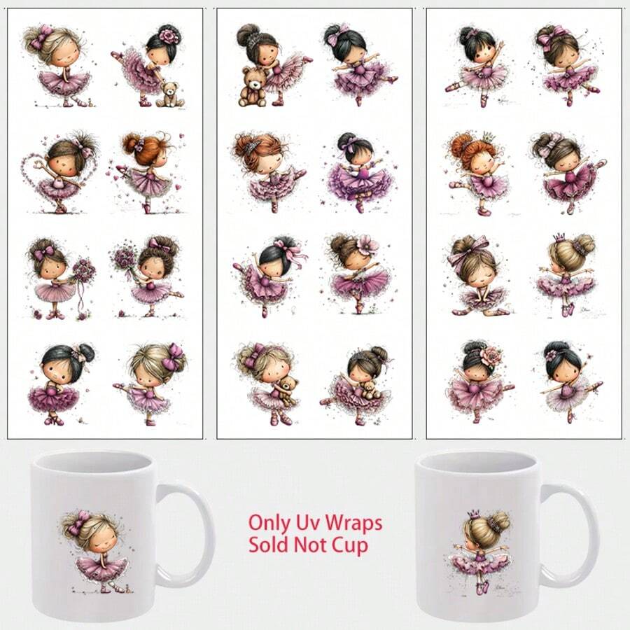 3pcs Ballet Girl UV DTF Stickers, Sticker Art And Handicrafts, Special Stickers And Decorations Suitable For Surfaces Like Bicycles, Waterproof And Scratch-Resistant, Suitable For Glass Cups, Mugs, Gift Boxes, Phone Cases, Bookmarks, Notebooks, Bicycle Helmets, Frames, Rims, Etc., Can Be Used For Study Room Decoration, Home Decoration, Holiday Decoration, Bicycle Decoration, Atmosphere Decoration, Adding A Unique Style To Life - Multicolor - View 1