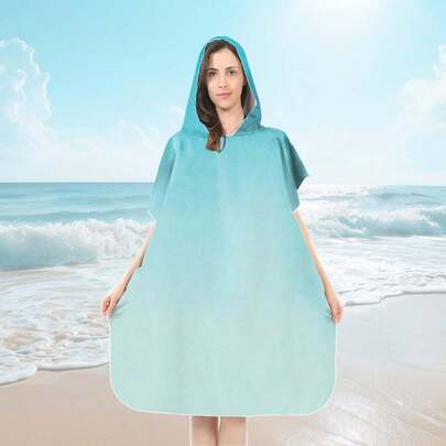 Ombre Beach Robe, Fashion Hooded Zipper Robe For Home, Outdoor, Travel, Tropical Print Swimsuit Robe