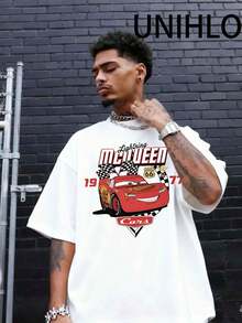 Disney Camiseta de algodón puro de verano versátil y casual con estampado de Racing Master McQueen, adecuada para cualquier lugar - Blanco - Ver 3