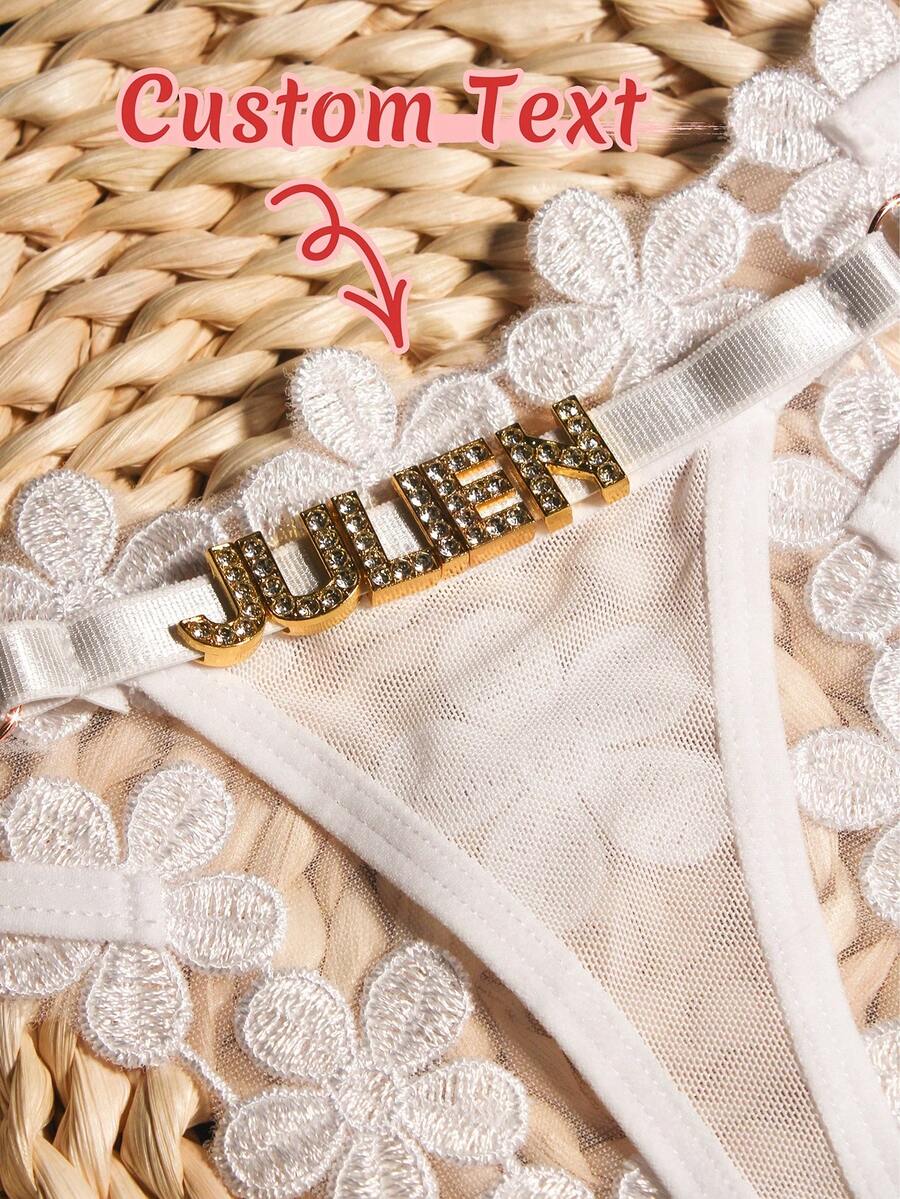 个性化水晶字母蕾丝丁字裤，定制名字女士比基尼内裤，T字后背三角内裤，送给女友或妻子的完美礼物，适合情人节、圣诞节、万圣节、感恩节、生日或周年纪念日，旅行收纳包