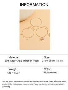 3pcs/Set White Stone Tassel Starfish Shell Pendant Gold Anklet, Multilayer Beach Jewelry Suitable For Daily Wear And Vacation - Multicolor - View 4