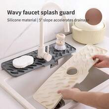 Quick-Dry Wave Sink Liner, 5° Drain Angle & Non-Slip Design, All-In-One Heat Resistant Mat For Dish Drying And Counter Protection, Extra Long Size - 灰色 - 查看 3