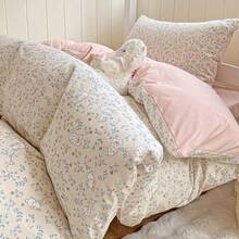 4pcs Sage Floral Duvet Cover Set With Sheet, Soft Washed Aesthetic Bedding Set, Cute Botanical Leaf Print Quilt Cover, Cottagecore Dorm Room Decor - Pink Flower Bunny - View 4