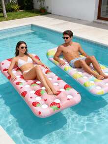 1pc Inflatable Float, Hollow Design, Fruit Style With Strawberry And Pineapple Elements, Made Of PVC Material, With Pillow, Suitable For Water, Beach, Pool Activities, Theme Parties, Inflatable Water Float, Pool Inflatable Floating Seat, Inflation Pump Needs To Be Purchased Separately - Fruit Hole Floating Shelf - View 2