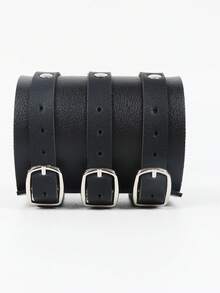 Punk Gothic-Style Black PU Leather Triple-Layer Bracelet, Adjustable Rivet Buckle Design, Dark Queen Statement Wristband Accessory, All-Season Versatile Item To Elevate Outfit Edge & Coolness - Black - View 4