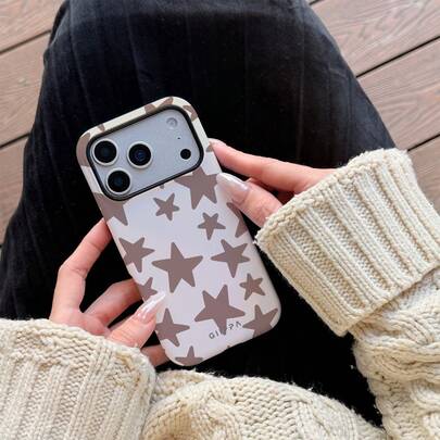 GIIPPA 1 Piece Brown & Beige Star Pattern Design Phone 17 Pro Max Case, Suitable For Phone 16 Pro Max, 15 Pro Max, 14 Pro Max, Korean Stylish & Interesting Phone Case, Compatible With 11/12/13/14/15/16 Pro Max Plus, Elegant Design For Both Men And Women, Ideal Gift For Christmas, Valentine's Day, Easter, Wedding Season And Birthday For Girlfriend