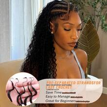 Human Crochet Hair For Deep Wave Crochet Blend Human Hair Bundles 18 Inch 55g Pre-Separated Feather Crochet Human Hair Deep Wavy Invisible Crochet Hair Extensions 50 Strands Natural Black - SNatural - View 5