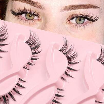 5 Pairs Natural Curly, Voluminous, Long, Soft, Criss-Cross, Transparent Stem False Eyelashes, Attractive Appearance, Suitable For Beginners, Reusable, Ideal For Daily Wear, Portable And Easy To Wear