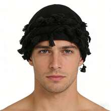 男女通用复古流苏发带，扭结头巾帽，编织帽，个性化护发扭尾帽 - A - 查看 3