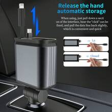 Fast Charging Mobile Car Charger Four-In-One Retractable Car Charger 66W Fast Charging With Ambient Lighting Effect And Red Starry Sky Ceiling Lamp 180° Adjustable Plug Built-In Type-C/IOS Interface Retractable Cord Length 80cm Suitable For IPhone 16/15/14/13 Plus/Pro/Pro Max/Android Mobile Phones Compatible With Samsung S23/22 Pixel And Other S23 Series Mobile Phones/Tablets Suitable For Daily Commuting Long-Distance Driving Driving Charging And Other Scenarios Auto Accessories Auto Essentials Spring Gift - one-size - View 4