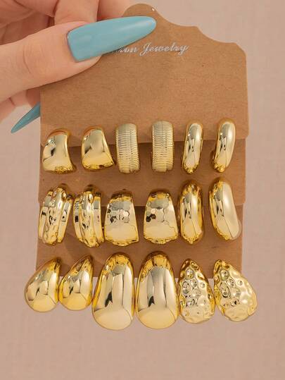 6-18件/套 女士轻盈CCB材质大几何水滴耳环套装，时尚街头风，适合日常、派对和度假佩戴，是送给朋友和情侣的理想生日礼物