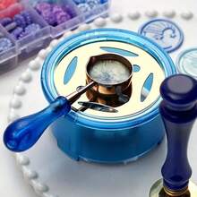 Una cuchara azul y un quemador de pintura de fuego azul, los accesorios de pintura de fuego se pueden utilizar para sobres de invitaciones, refinado de cera. - HS0876+HS0882 - Ver 6