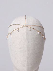 1pc Adjustable Bohemian Style Faux Pearl Headchain, Bridal Headpiece, Women Jewelry Gift, Valentine's Day/Birthday Present, Jewelry - Gold - View 2