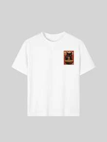 复古卡通猫吃面条印花T恤，面料柔软舒适，适合男孩户外运动、日常穿着、街头风、校园风，春夏时尚休闲上衣。 - 白色 - 查看 8