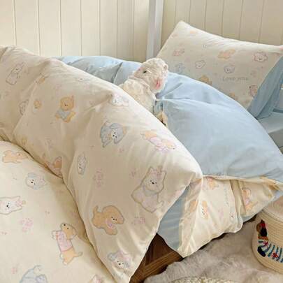 4pcs Sage Floral Duvet Cover Set With Sheet, Soft Washed Aesthetic Bedding Set, Cute Botanical Leaf Print Quilt Cover, Cottagecore Dorm Room Decor