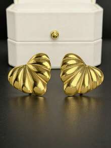 1pc New Stainless Steel Gold Leaf Earrings - Fashionable Gold Earrings - Unique Earrings - Suitable As A Gift For Female Friends - Gold - View 2