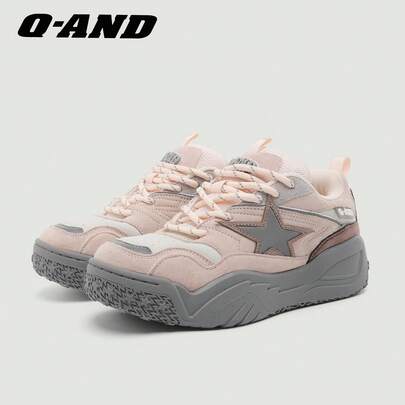  Q-AND 女士厚底运动鞋 2026 新款秋季鞋款 复古厚底运动鞋 小众粉色厚底鞋