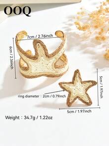 1 Set Of 2pcs Handmade Raffia Starfish Bracelet And Ring Set, Bohemian Beach Style Fashion Adjustable Starfish Bangle And Ring Jewelry Set, Suitable For Women Daily, Vacation, Party, Mother's Day Gift For Lover And Friend - Khaki - View 4