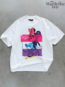 Disney Printed T-Shirt,Disney Colorful Minnie Pattern Print T-Shirt, Unisex T-Shirt, Mickey And Friends T-Shirt, Disney T-Shirt, Disney Trip T-Shirt, Unisex,High-Quality Pure Cotton T-Shirt,Suitable For All Seasons, Comfortable And Breathable| Exquisite Design | The Best Choice For Giving Gifts - 白色 - 查看 1