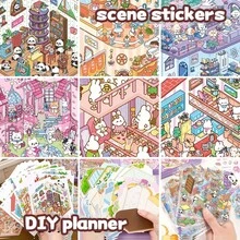1pc 60pcs Scene Sticker Set, Includes 40pcs Material, 20 Scenes, Miniature Scene Sticker Box, Easy To Store, 3D Visual Landscape Stickers, DIY Handmade Mini House Stickers, Suitable For Decoration Stickers, Handmade Scrapbook Stickers, Creative Self-Adhesive House Stickers, Cartoon Decoration Stickers, Stress Relief, Relaxation. - one-size - View 6
