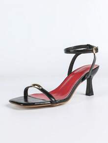 Women's Square Toe Fashionable Sexy Buckle Party High Heel Sandals - Black - View 6