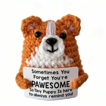 1pc Keji Dog Hand Crochet Positive Puppy Decoration-Orange And White Art With Motivation Cards, Encouraging Gifts From Lovely Colleagues And Teachers, Home Office Desk Decoration.
