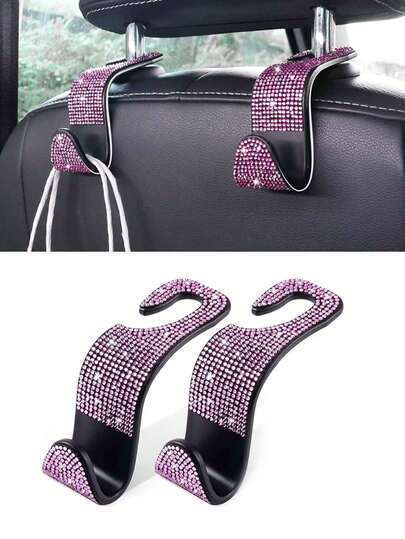 2 Peças Ganchos de Assento de Carro com Strass Roxo, Ganchos de Encosto, Adequados para Assento Dianteiro com Gancho Decorado com Strass