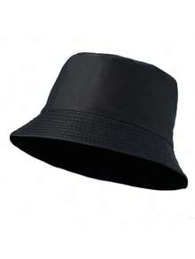 1 pieza Sombrero de sol casual plegable de unicolor reversible con parte superior plana para hombres, adecuado para uso diario, verano, playa, vacaciones - Negro - Ver 6