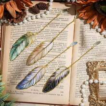 1pc Elegant Feather Design Metal Bookmark, Stationery Gift, School Supplies, Back To School Season - Multicolor - View 2