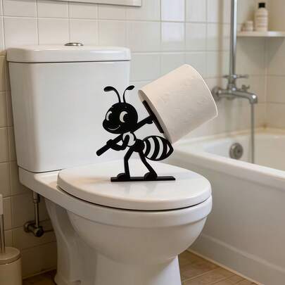 2 piezas/1 pieza Soporte para papel higiénico con cara sonriente de hormiga independiente, decoración de baño, organizador de papel de tejido multifuncional