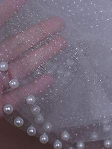 2pcs Sparkling Glitter Faux Pearl Shawl, Suitable For Bride Wedding, Bridal Gown, Party Dress, Short Shoulder Cover, With Detachable Safety Pin - Multicolor - View 4