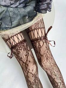 1pc Slimming Sheer Black Stockings, Sexy Fishnet Tights, Thin Lace Hollow-Out Pantyhose - Multicolor - View 8