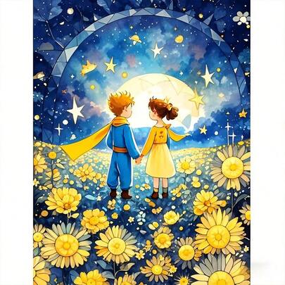 Prince And Princess Flower Field Rendezvous, New 5D Anime Theme DIY Diamond Painting Kit, Round Acrylic Cross Stitch Mosaic Art, Perfect Home Gift & Office Decor